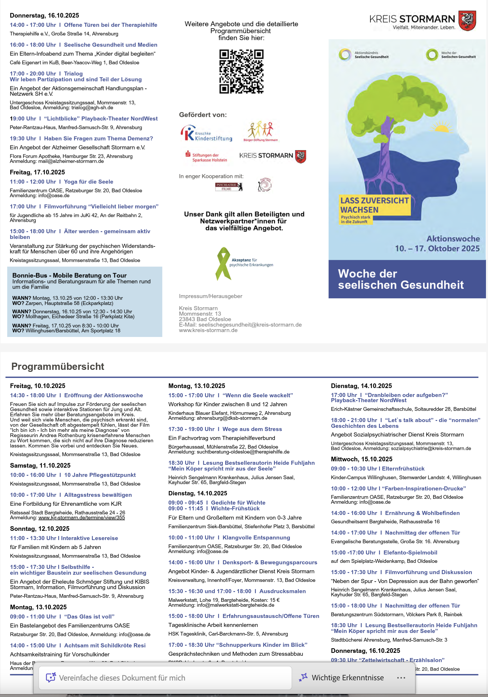 Programmflyer "Woche der seelischen Gesundheit" im Kreis Stormarn